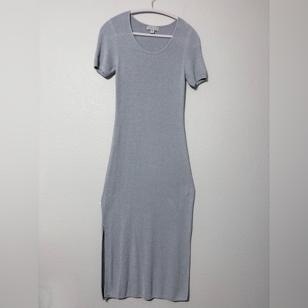 Barefoot Dreams CozyChic Ultra Lite SS Light Gray Maxi Midi Dress Side Slits MP - Picture 2 of 12